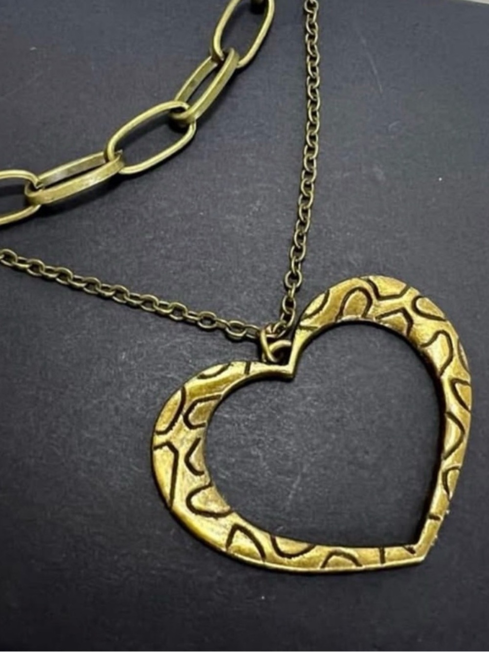 Antique Bronze Heart Pendant Necklace - Elegant Openwork Heart Necklace